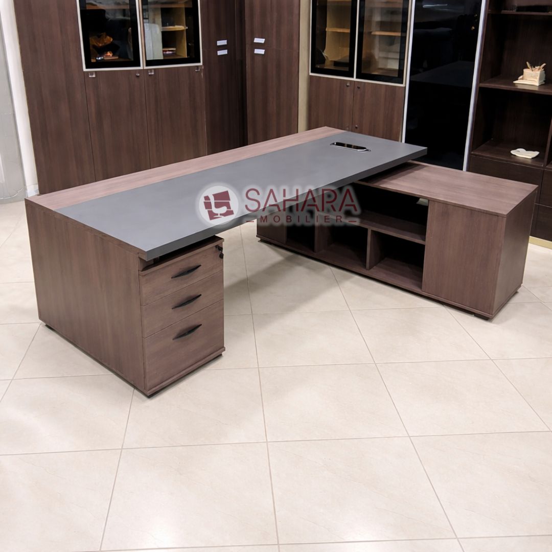 bureau de direction, bureau en L professionnel, bureau MDF, bureau de direction moderne, mobilier de bureau professionnel, bureau manager, bureau administratif Maroc, bureau avec retour, bureau avec rangement